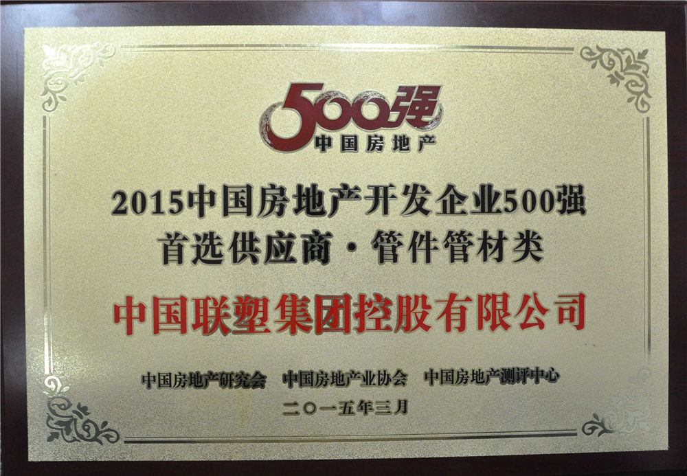 Lesso First Choice Supplier (Piping and Fittings) of China Top 500 Real Estate Developers 2015