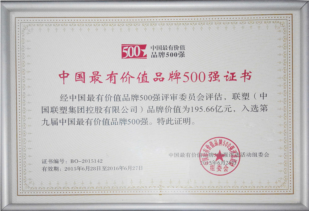 Lesso China's Top 500 Valuable Brand 2015