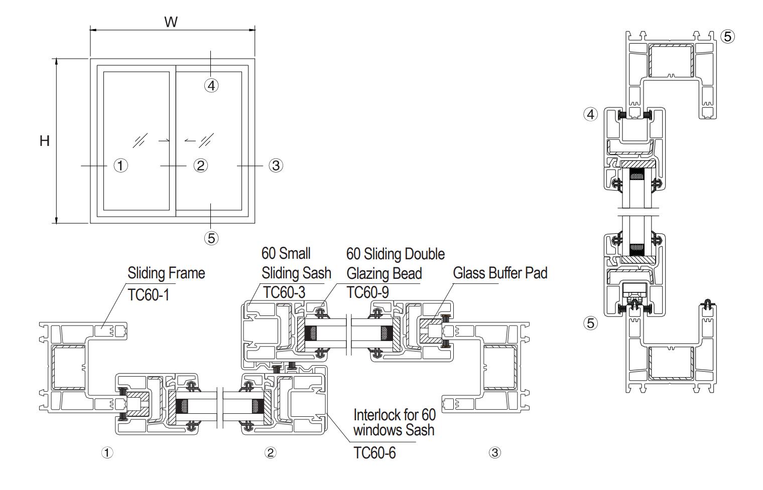 Structure of LESSO 60mm Sliding Windows & Doors Series
